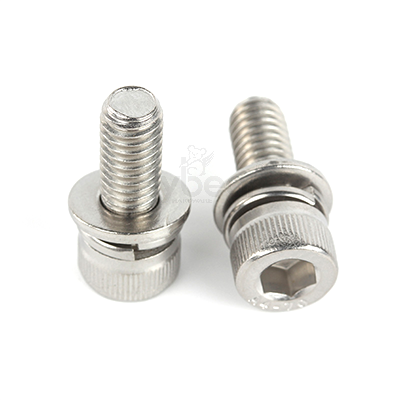 316不銹鋼A4-70內(nèi)六角圓柱頭滾花帶平彈墊組合螺釘DIN912平彈墊三組合