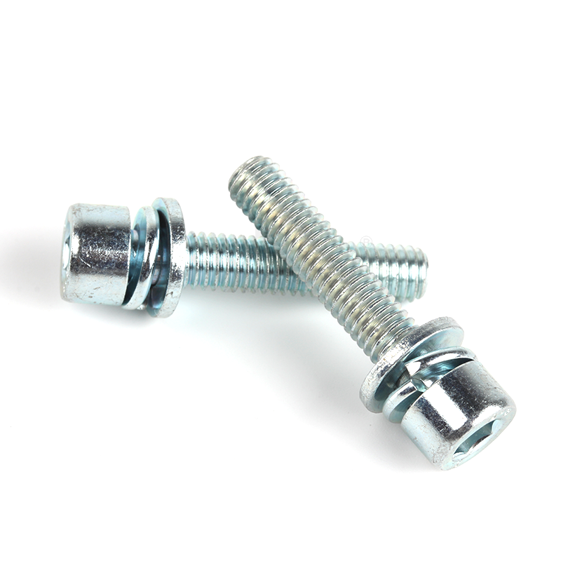 碳鋼8.8級(jí)藍(lán)白鋅內(nèi)六角圓柱頭帶平彈墊組合螺釘(無(wú)滾花)DIN912平彈墊三組合