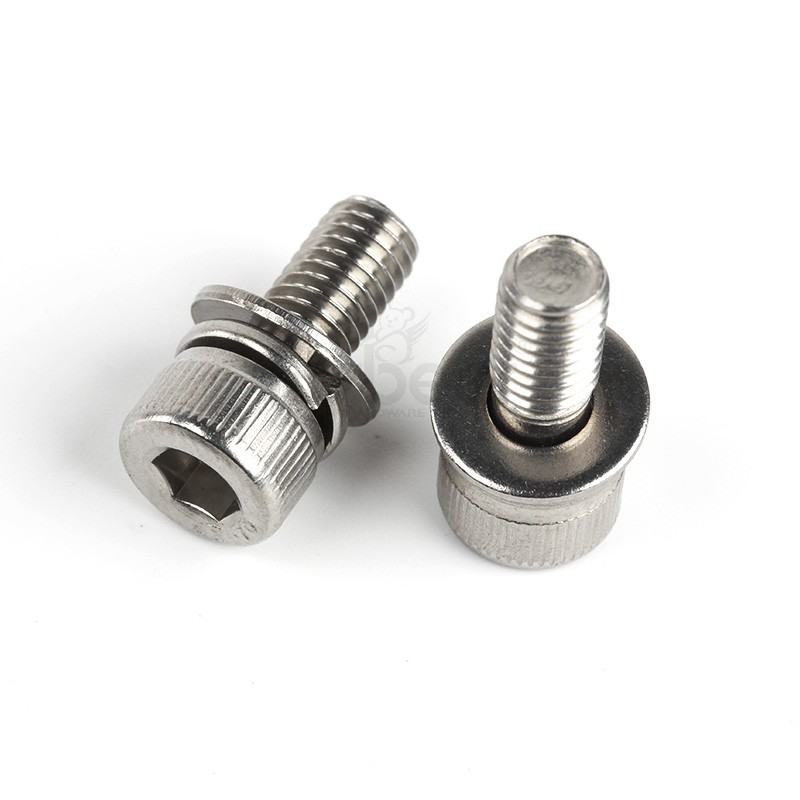 304不銹鋼A2-70內(nèi)六角圓柱頭滾花帶平彈墊組合螺釘DIN912