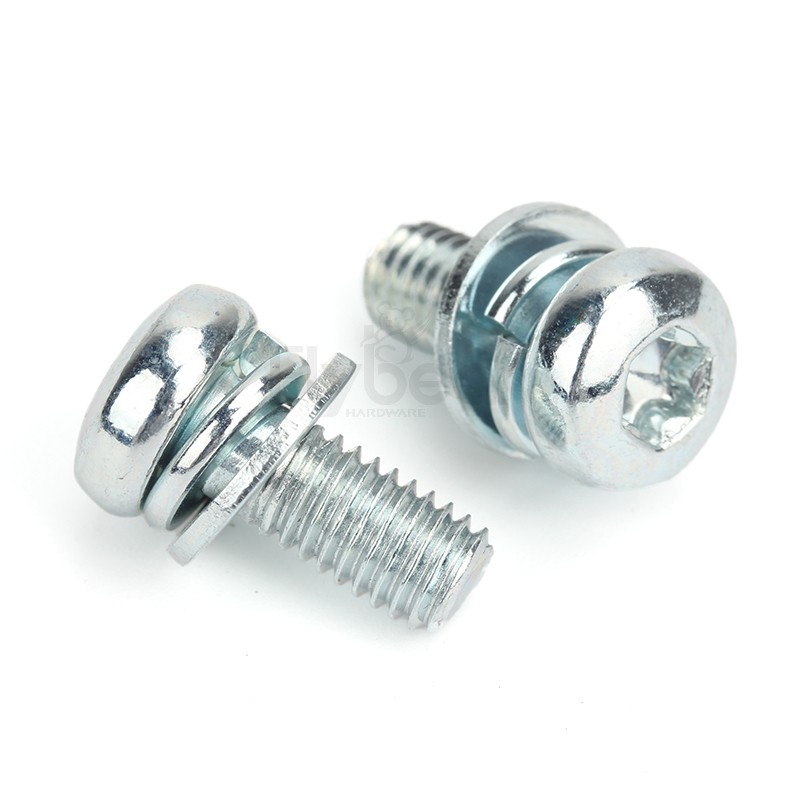 碳鋼藍(lán)白鋅內(nèi)六角花形盤頭帶平彈墊組合螺釘GB2672三組合