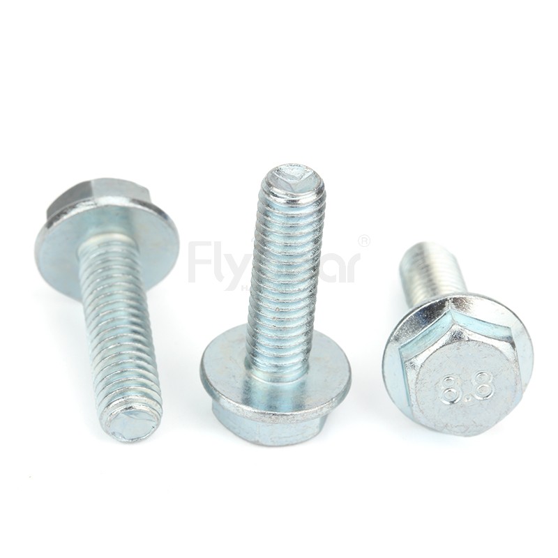 碳鋼8.8級藍白鋅六角頭法蘭螺栓DIN6921